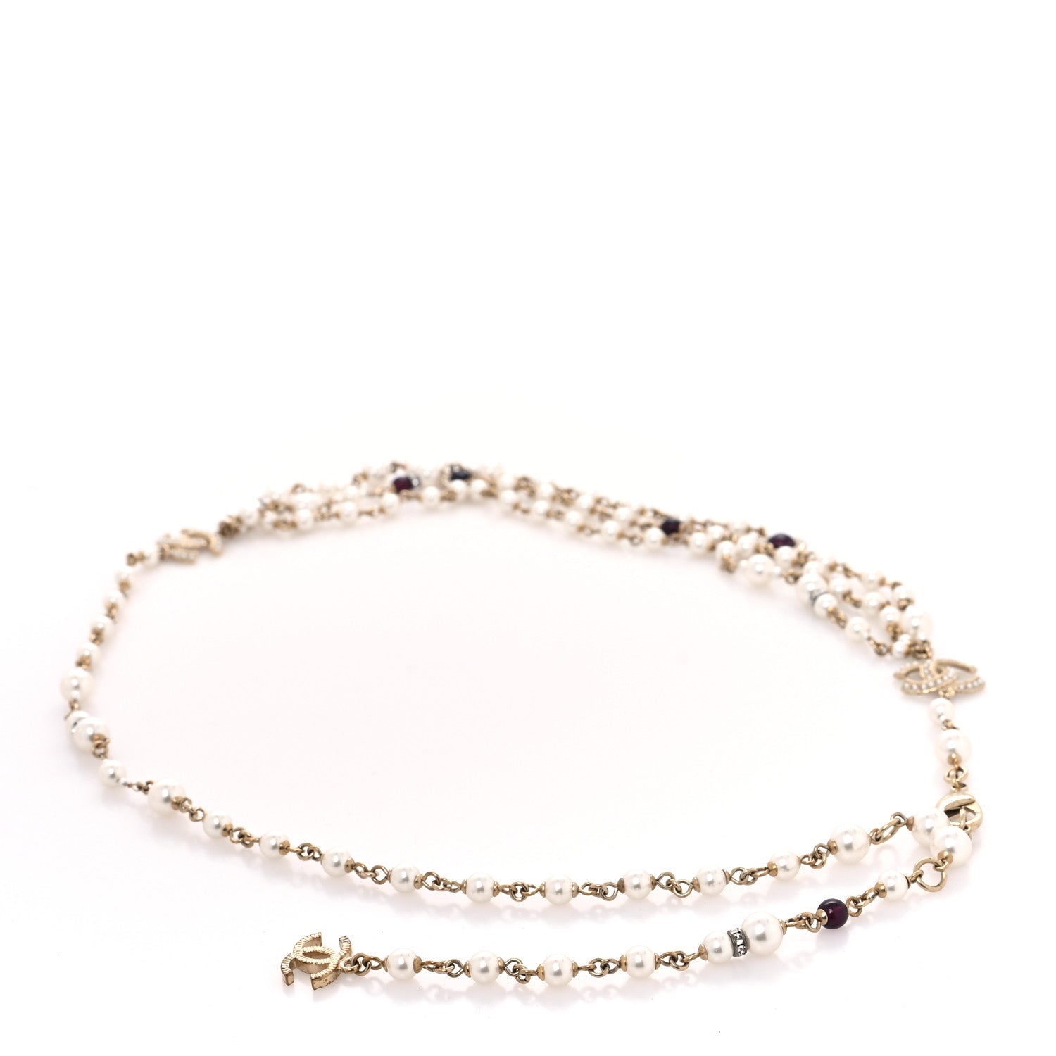 Chanel Pearl Crystal Beaded CC Belt Gold Burgundy 1 of 4