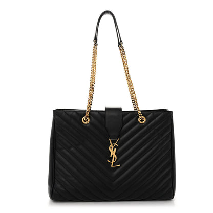 Saint Laurent Lambskin Matelasse Chevron Monogram Shopping Bag Black 1 of 11