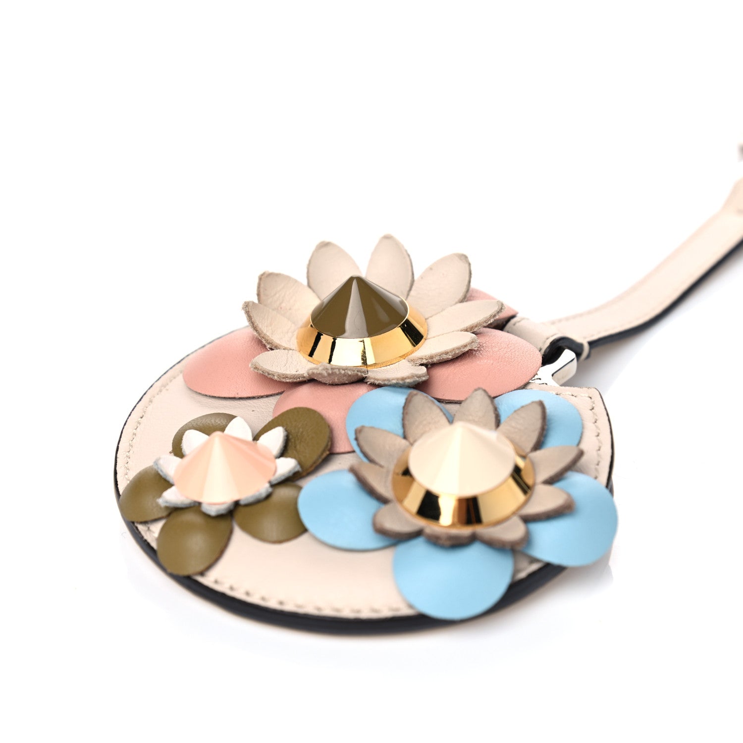 Fendi Calfskin Flowerland Mirror Bag Charm Beige Multicolor 4 of 5