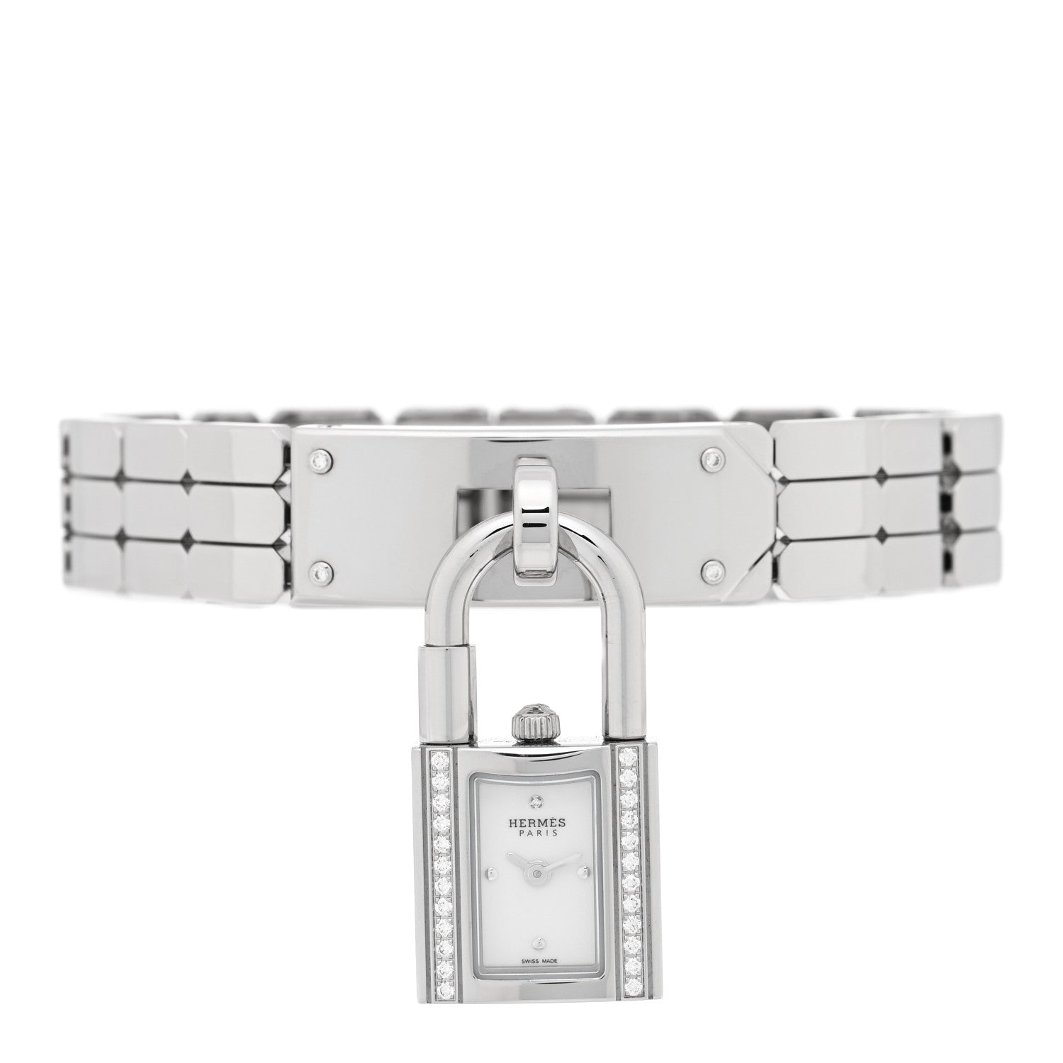 Hermes Stainless Steel Diamond 16mm Kelly Quartz Watch 2 of 5