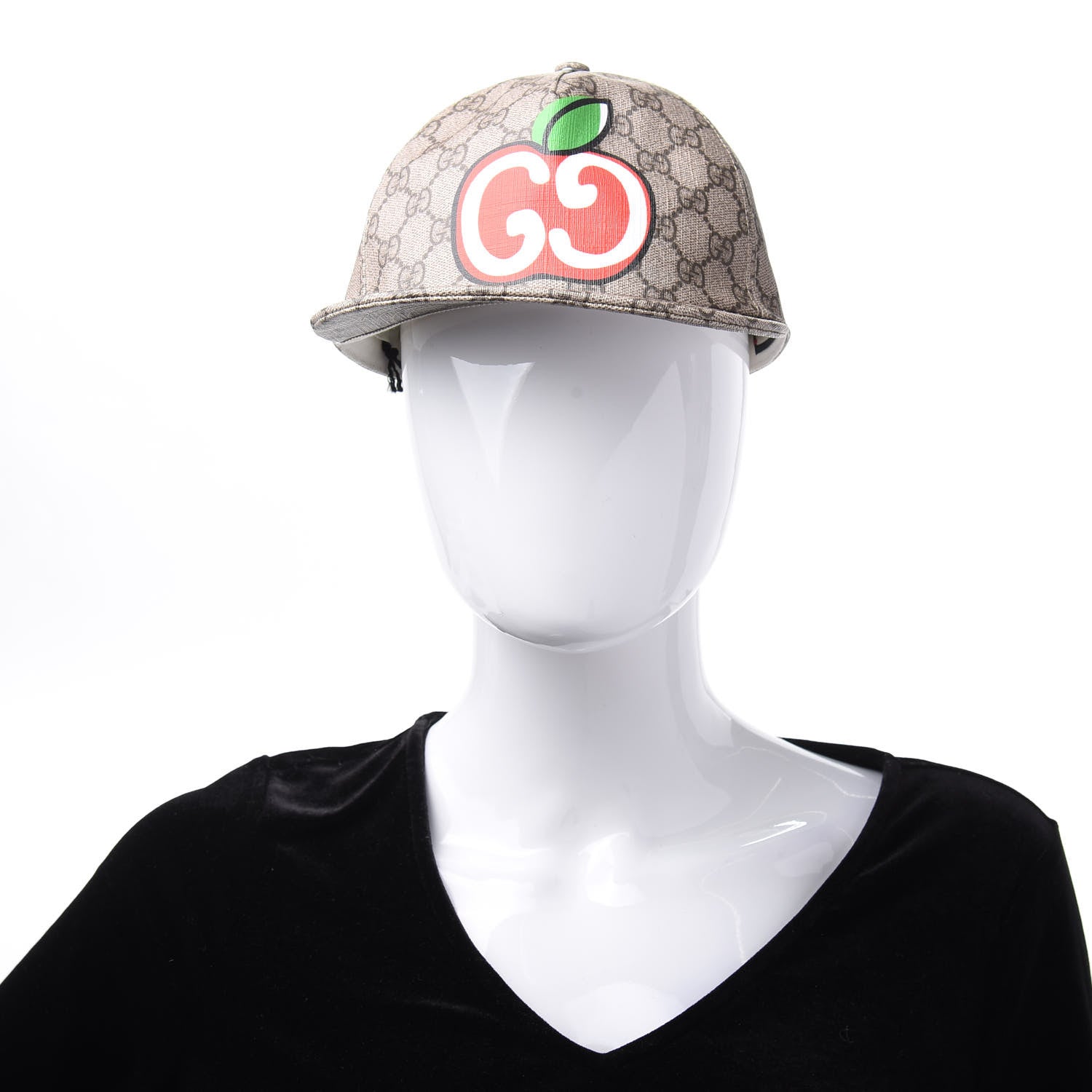 Gucci GG Supreme Monogram Apple Print Baseball Hat M Beige Red 2 of 7