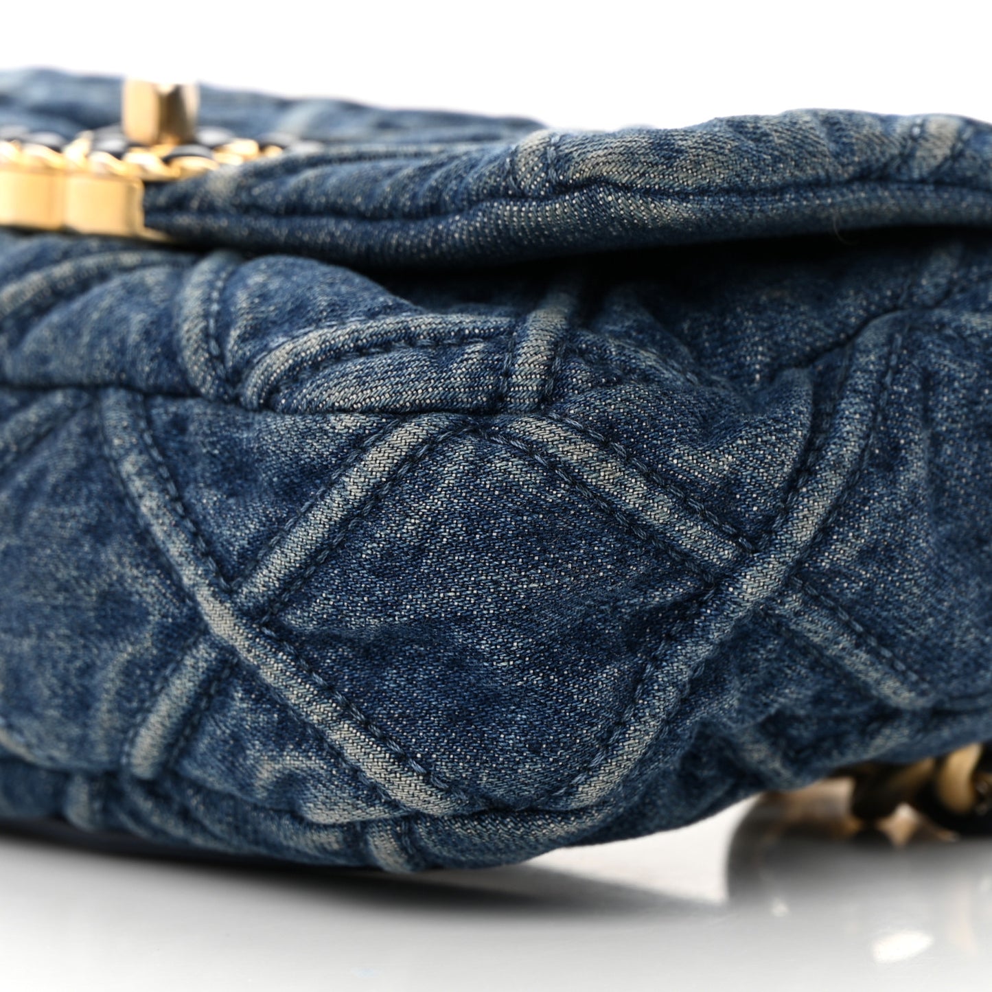 Denim Quilted Chanel 19 Belt Bag Blue