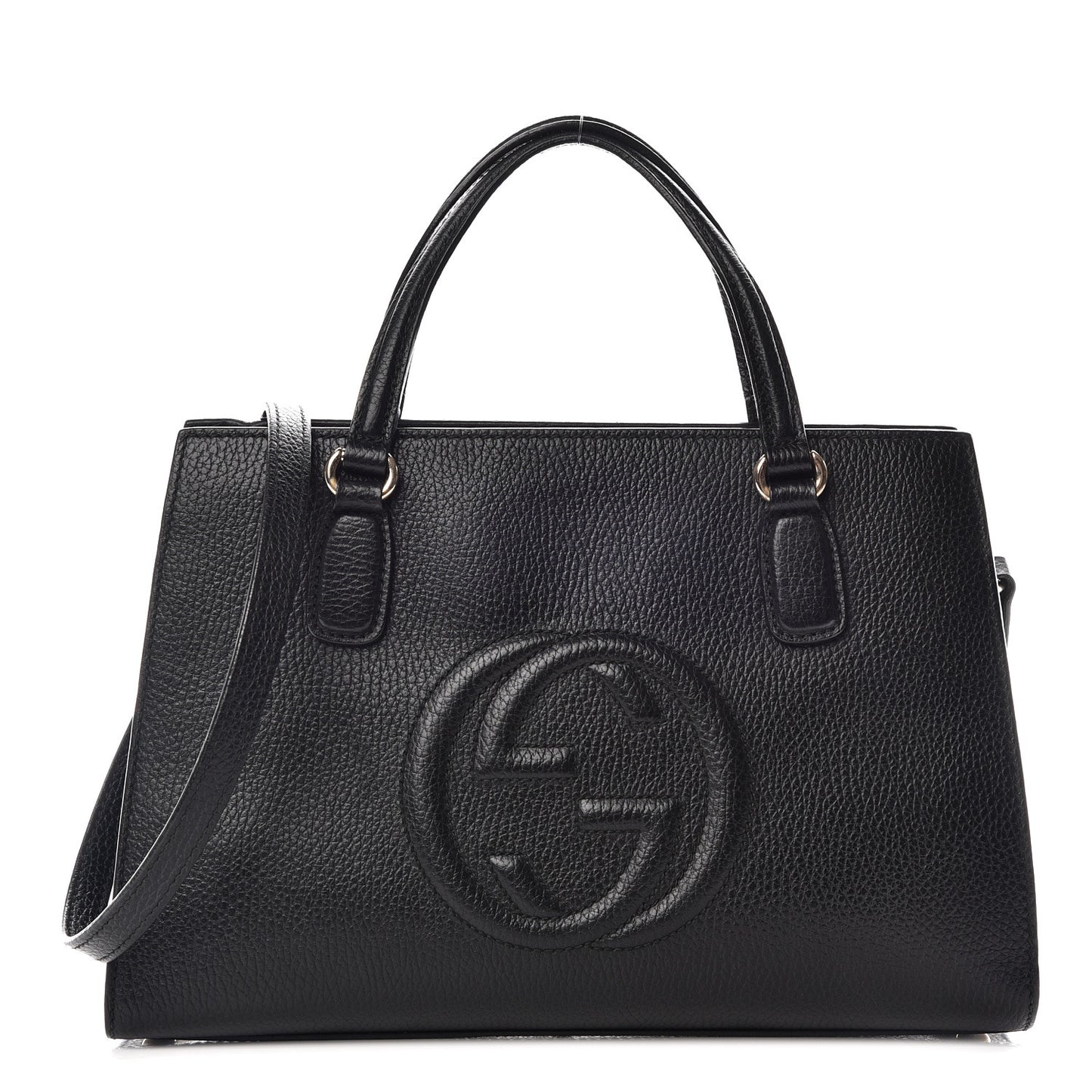 Pebbled Calfskin Medium Soho Top Handle Satchel Black