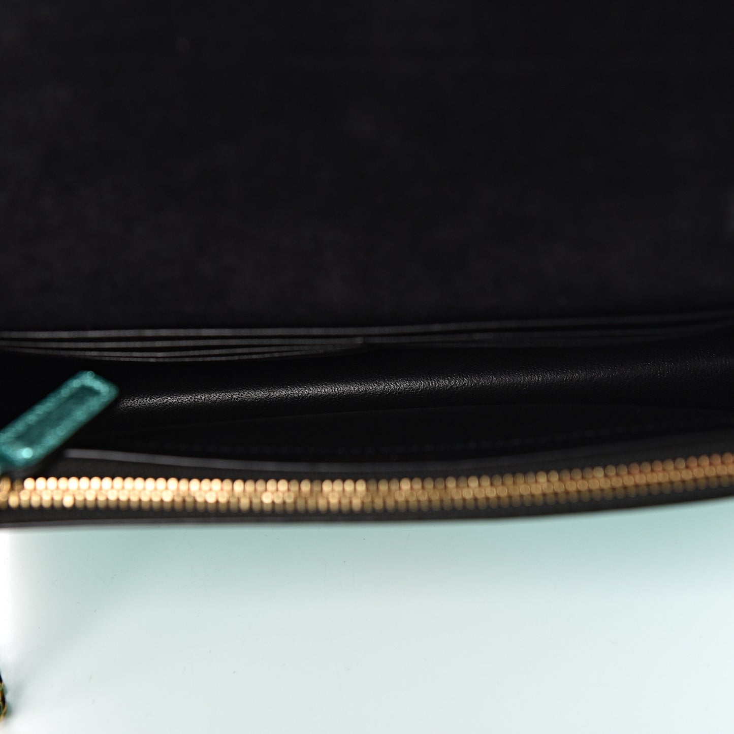 Laminated Calfskin Classic Monogram Kate Tassel Chain Wallet Green