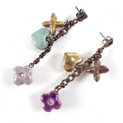 Louis Vuitton Antique Fleur Heart Charm Earrings 1 of 4