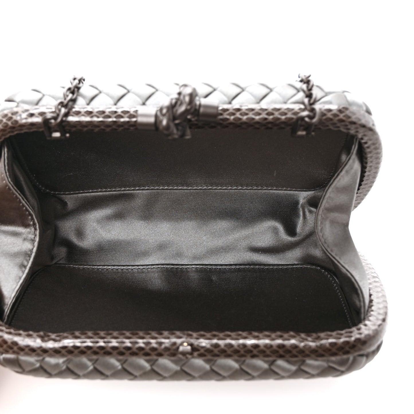 Satin Ayers Intrecciato Chain Knot Clutch Grey