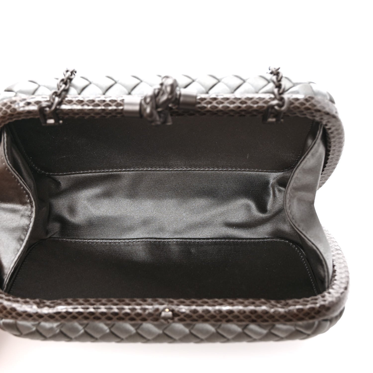 Bottega Veneta Satin Ayers Intrecciato Chain Knot Clutch Grey 4 of 8