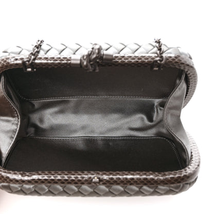 Bottega Veneta Satin Ayers Intrecciato Chain Knot Clutch Grey 4 of 8