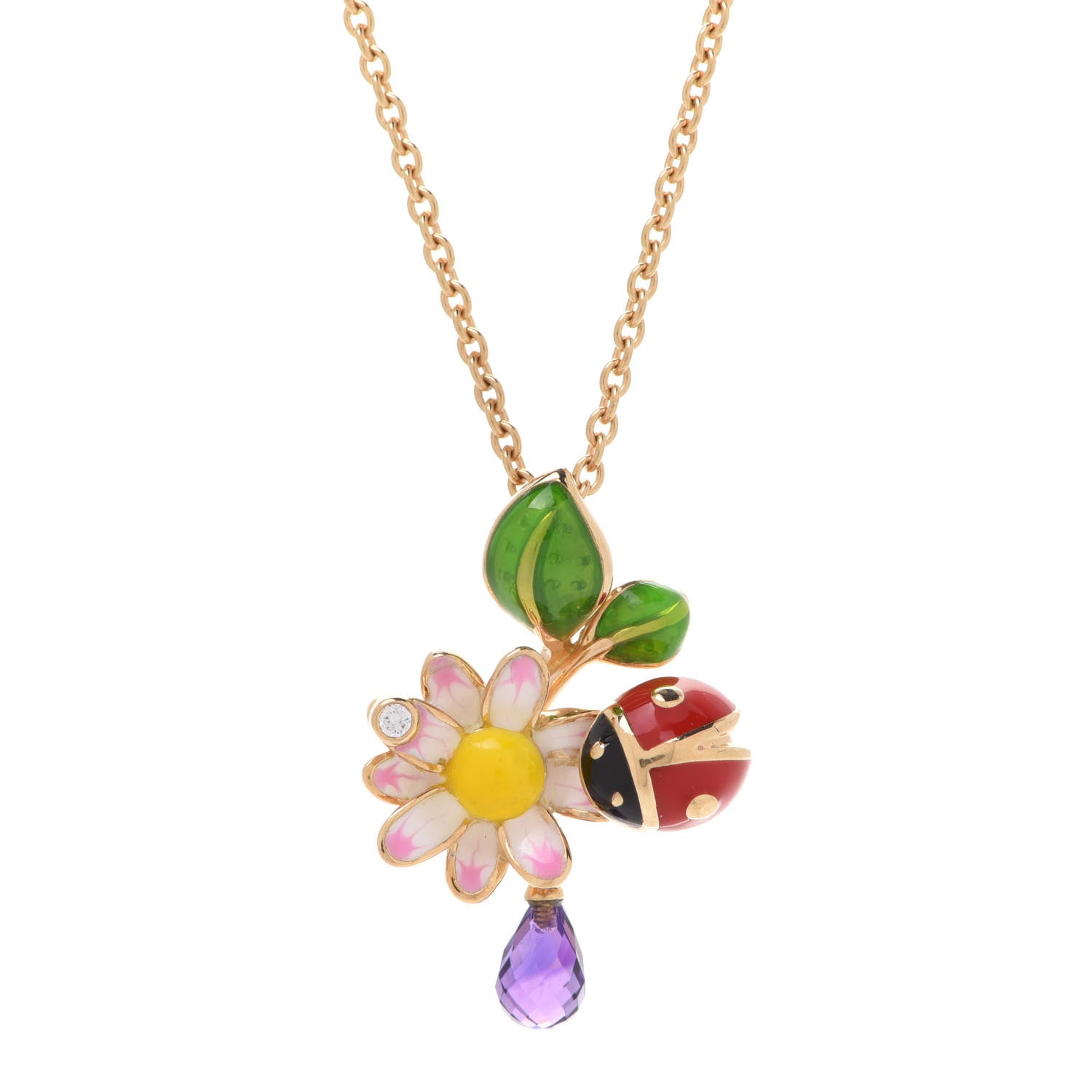 Christian Dior 18K Yellow Gold Diamond Amethyst Diorette Pendant Necklace 4 of 7