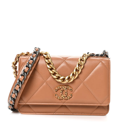 Chanel Lambskin Quilted Chanel 19 Wallet On Chain WOC Brown 1 of 11