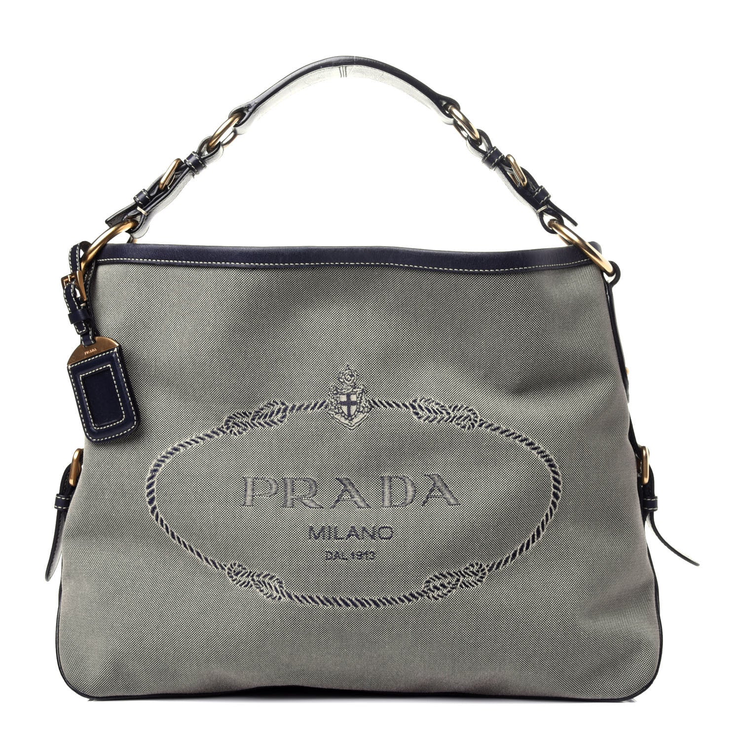 Prada Jacquard Logo Hobo Corda Navy 1 of 13