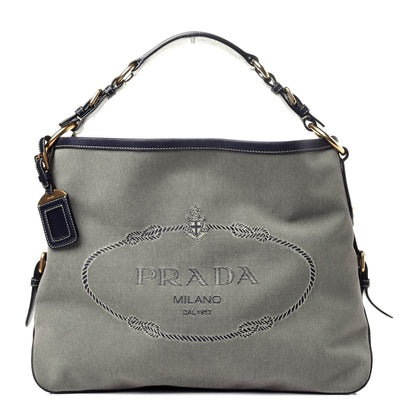 Prada Jacquard Logo Hobo Corda Navy 1 of 13