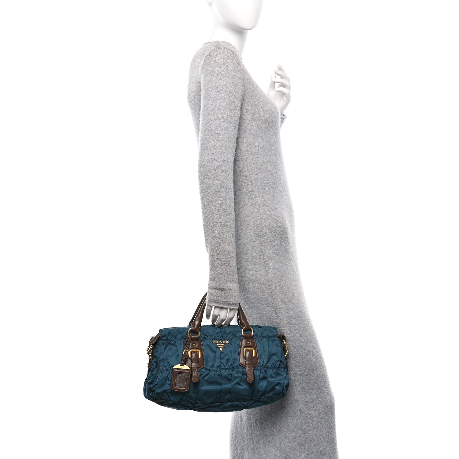 Prada Tessuto Nylon Soft Calfskin Shopping Satchel Blue 2 of 9