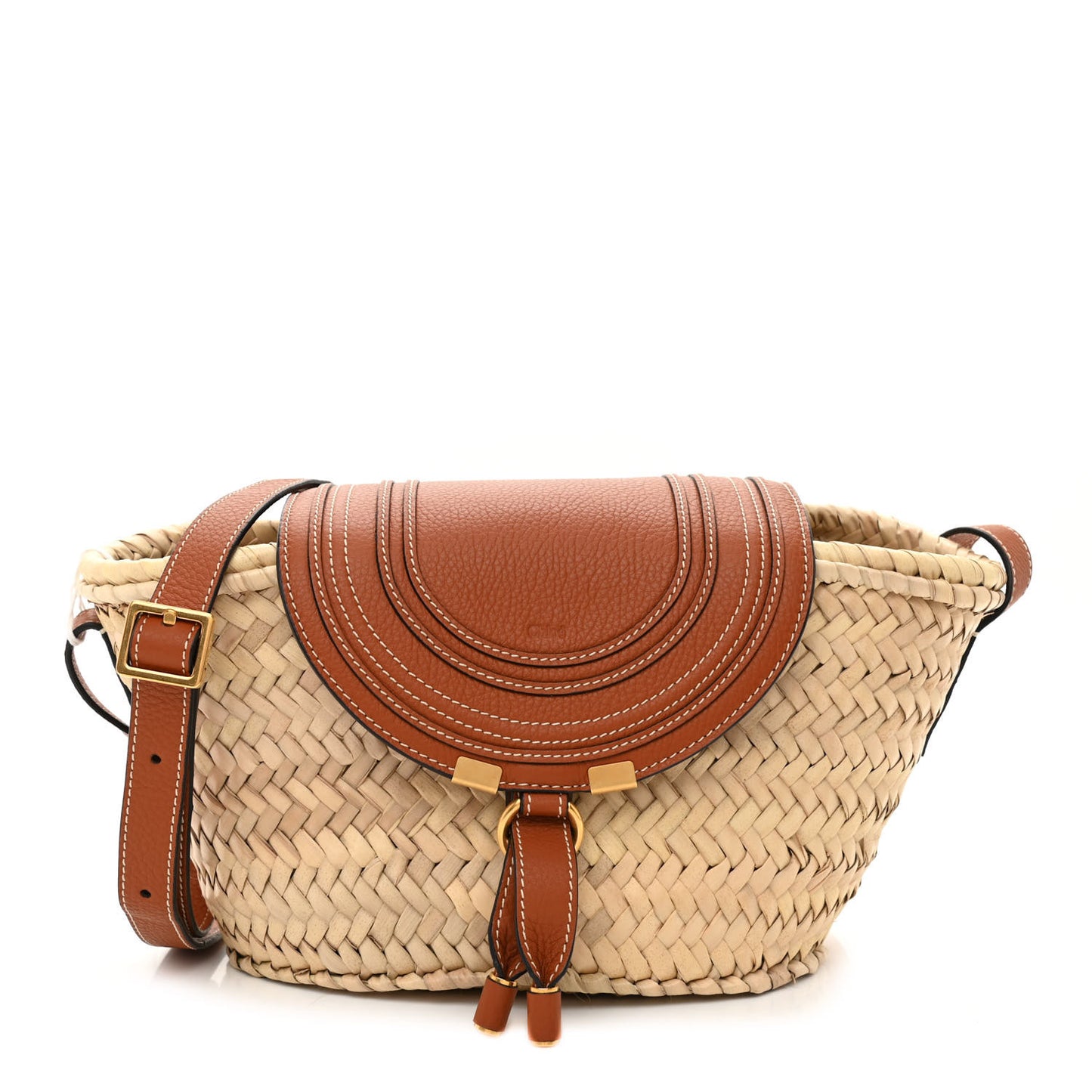 Raffia Calfskin Marcie Basket Tan