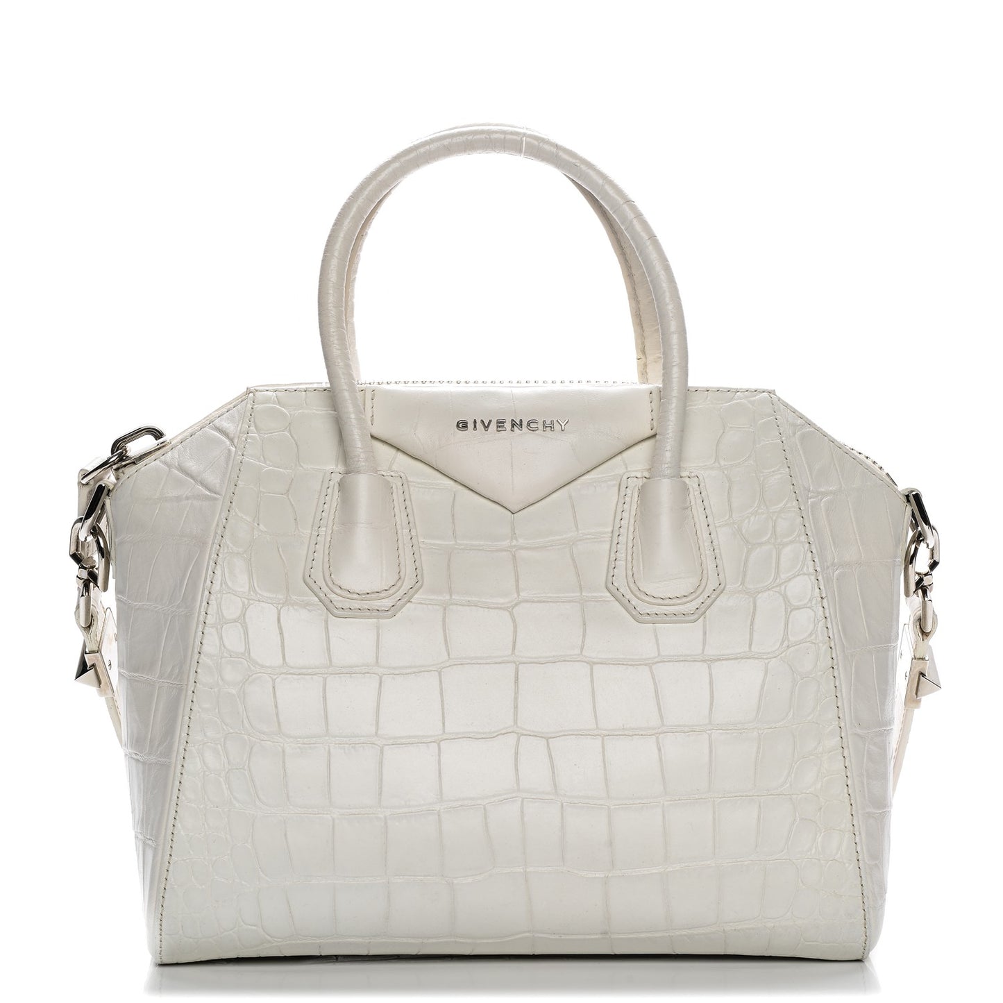 Calfskin Crocodile Embossed Small Antigona White