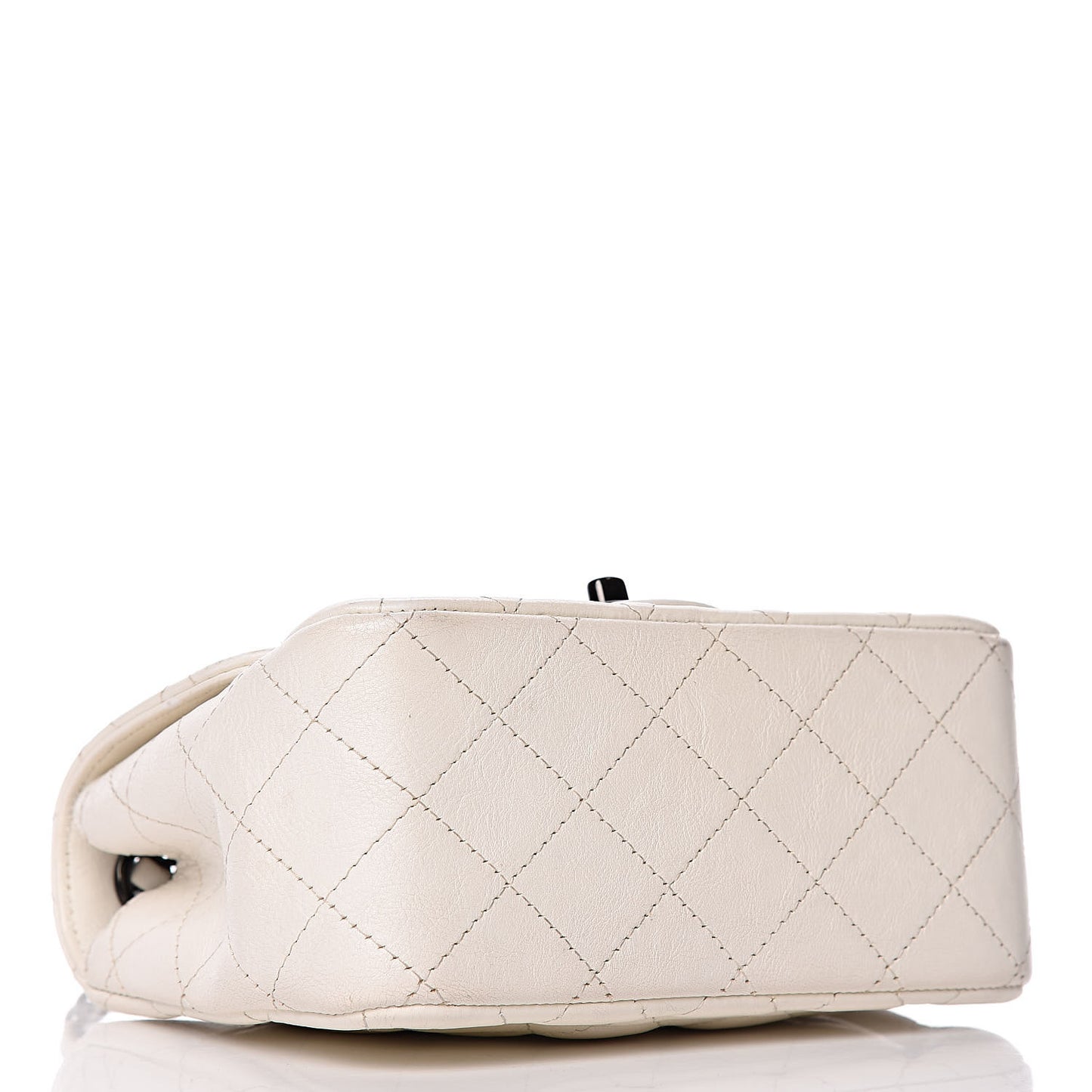 Crumpled Calfskin Quilted Mini Square Flap White