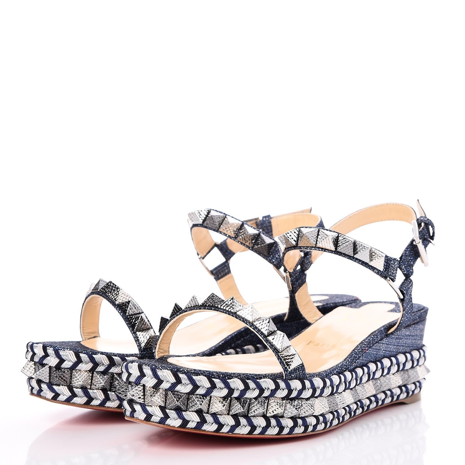 Christian Louboutin Lame Lux Pyraclou 60 Platform Sandals 40 Denim 3 of 7