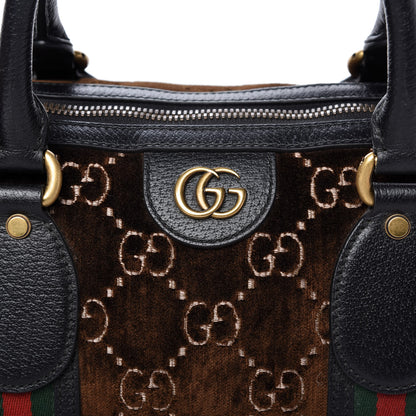 Gucci Velvet GG Monogram Textured Calfskin Web Medium Duffle Bag Brown Black 11 of 11
