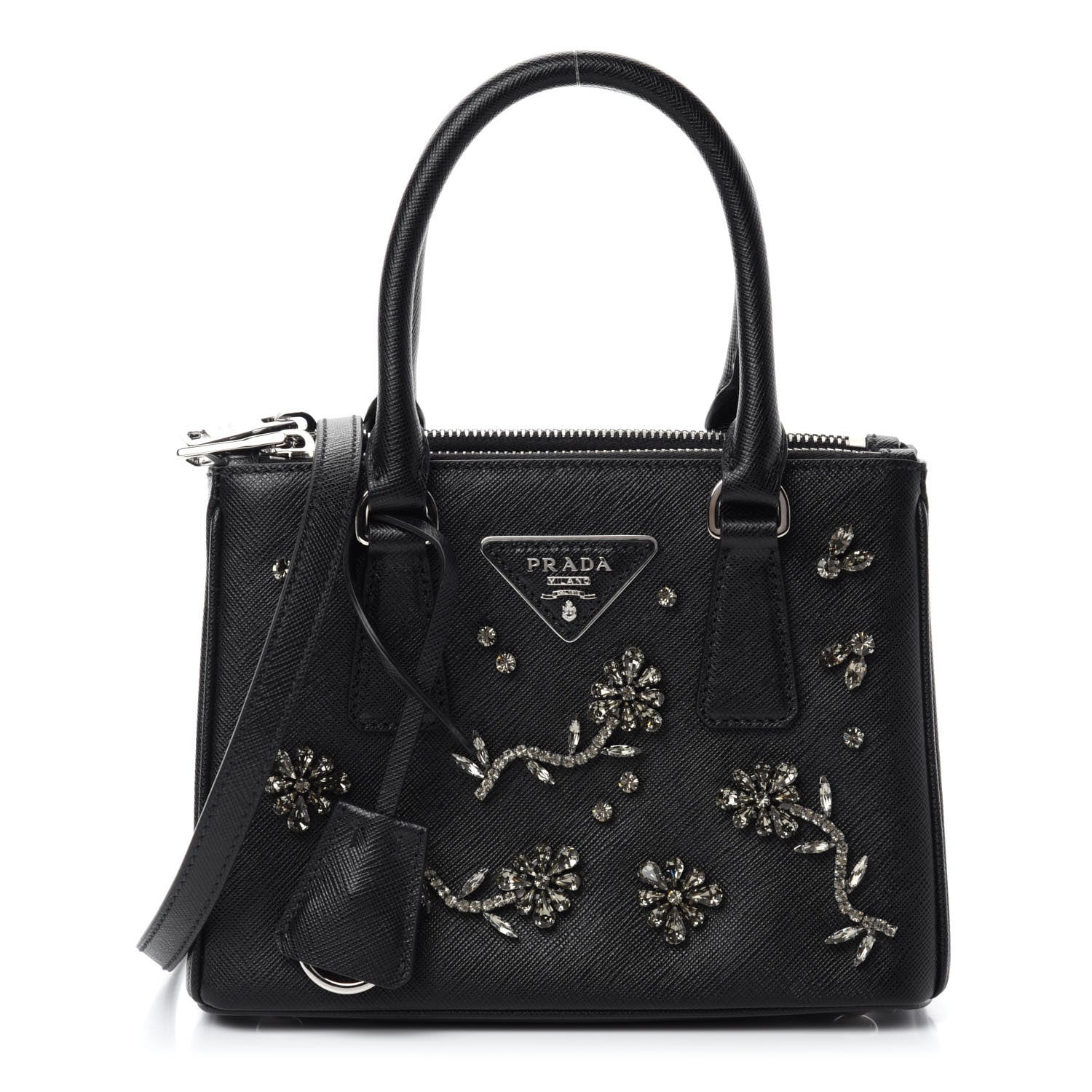 Prada Saffiano Lux Crystal Mini Galleria Double Zip Tote Black 1 of 11