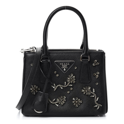 Prada Saffiano Lux Crystal Mini Galleria Double Zip Tote Black 1 of 11