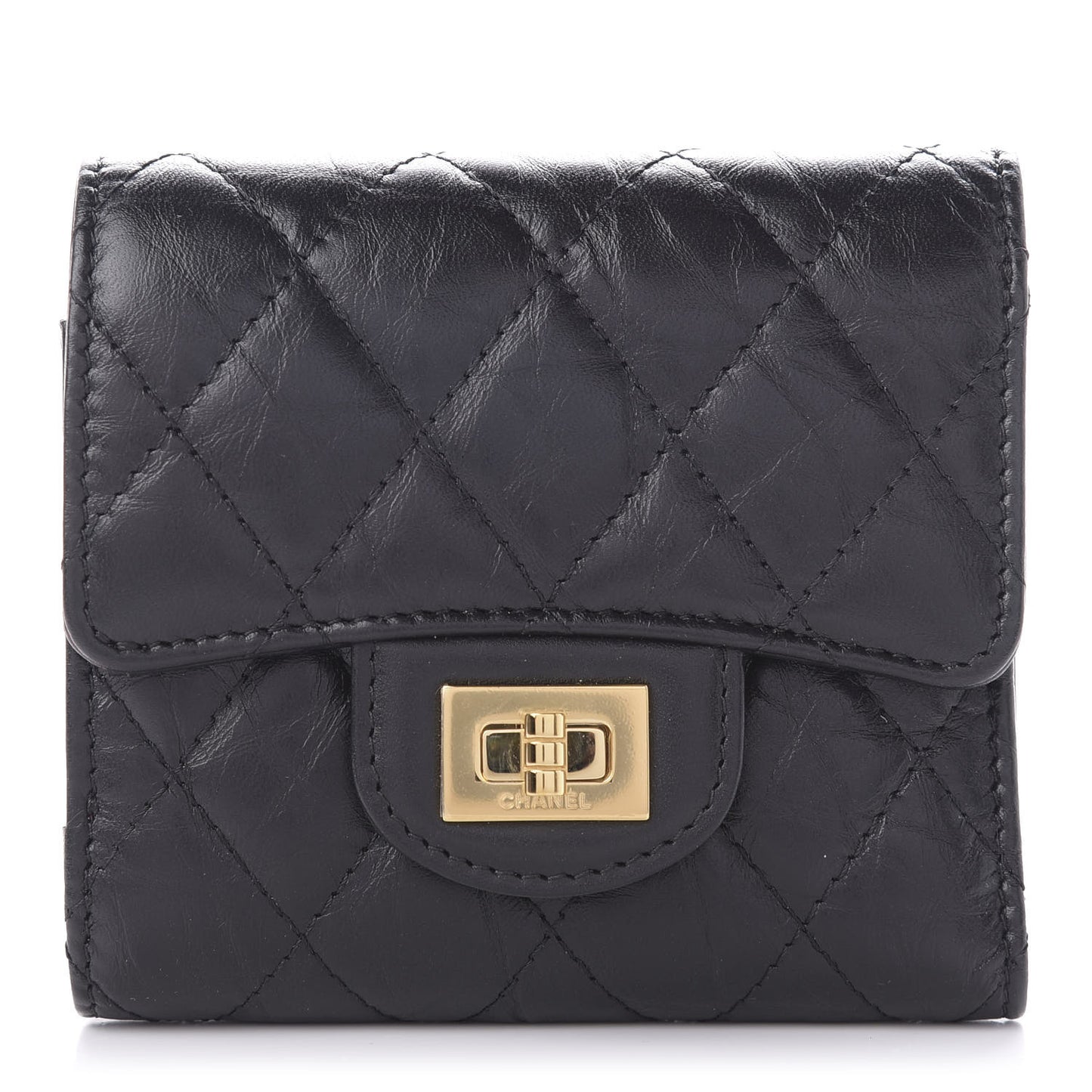 Aged Calfskin Quilted Reissue Compact Wallet Black