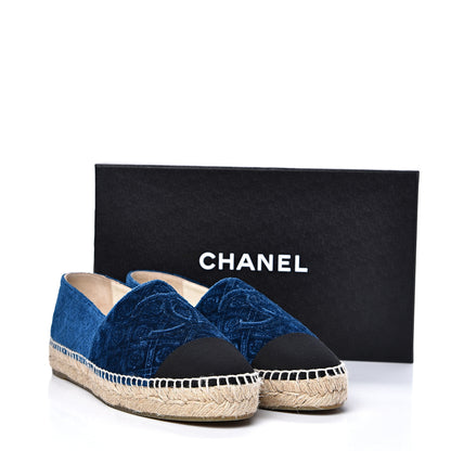 Chanel Velvet Grosgrain Quilted Camellia CC Espadrilles 40 Navy Black 11 of 11