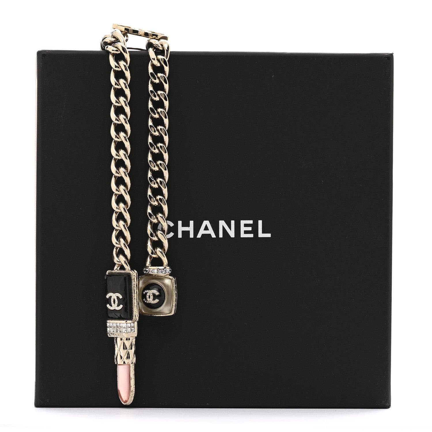 Chanel Metal Strass Pearl Lipstick Necklace Pink Gold 7 of 7