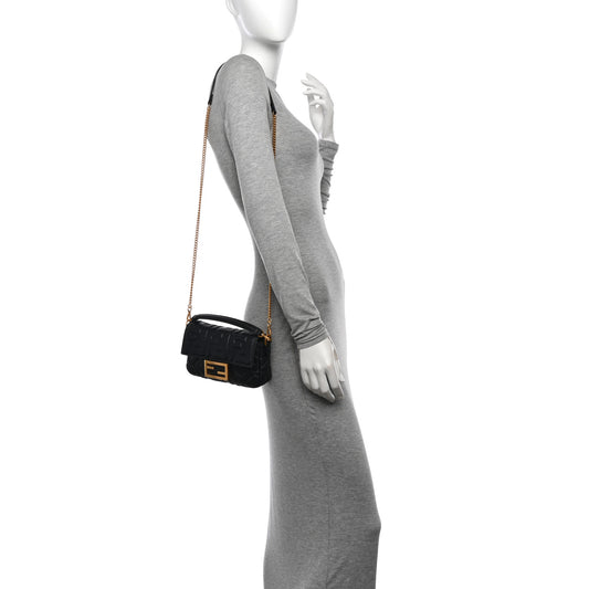 Nappa FF 1974 Embossed Mini Baguette Black