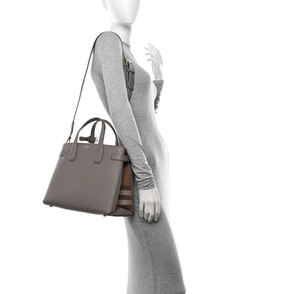 Burberry Grainy Calfskin House Check Medium Banner Tote Taupe Brown 2 of 11