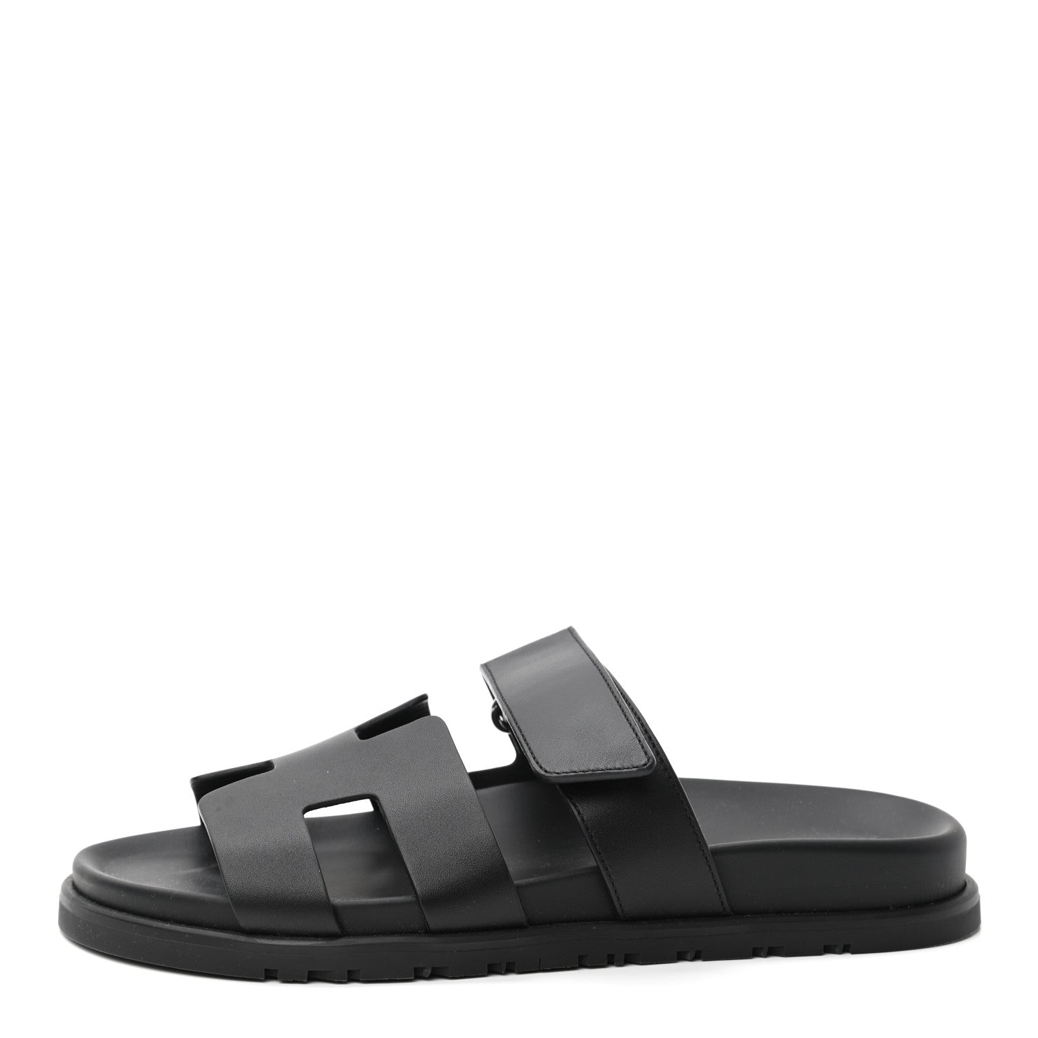 Hermes Calfskin Womens Chypre Sandals 38.5 Black 1 of 7
