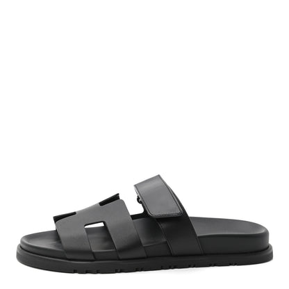 Hermes Calfskin Womens Chypre Sandals 38.5 Black 1 of 7
