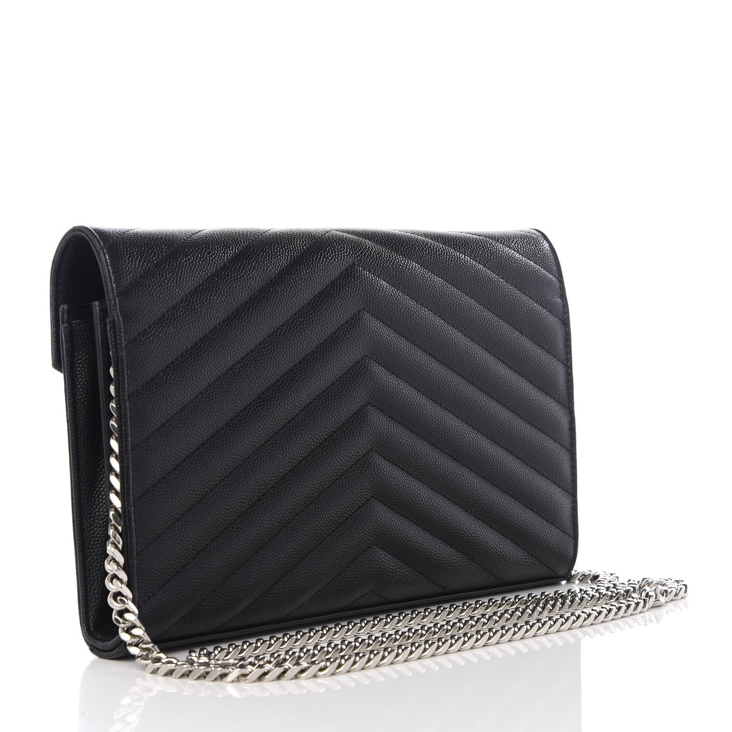Grain De Poudre Matelasse Chevron Monogram Chain Wallet Black