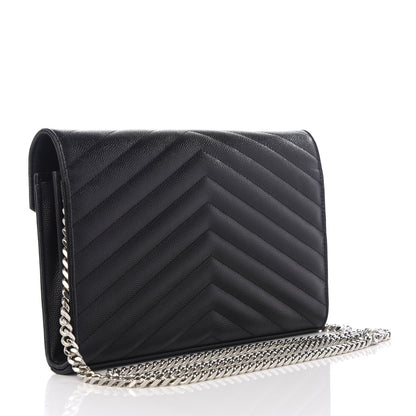 Saint Laurent Grain De Poudre Matelasse Chevron Monogram Chain Wallet Black 2 of 8