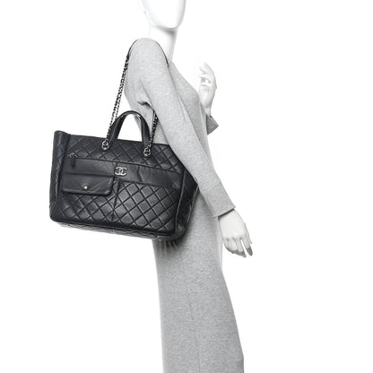 Chanel Calfskin Quilted Ultra Pocket Shopping Tote Black 2 of 12
