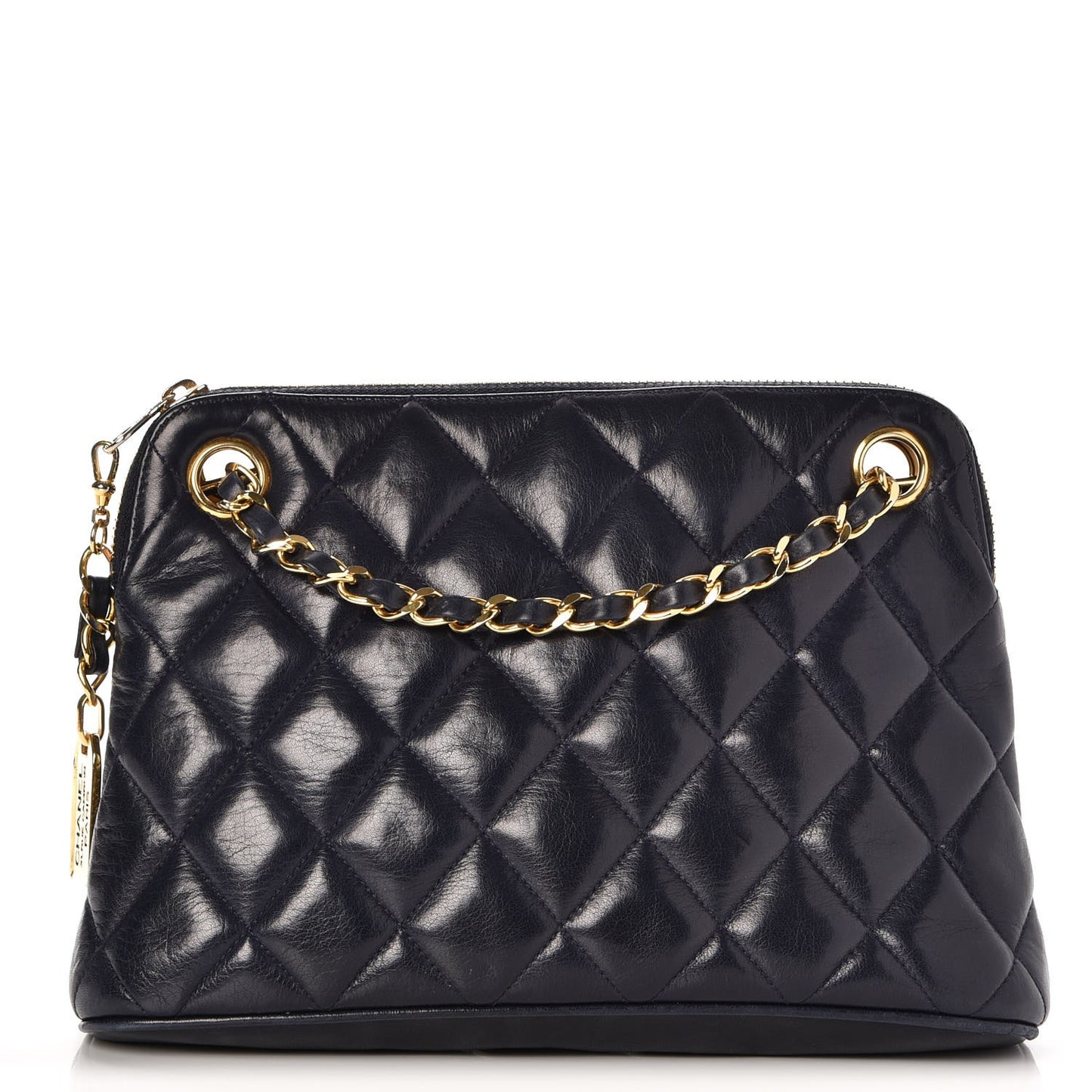 Lambskin Quilted Shoulder Bag Navy Blue