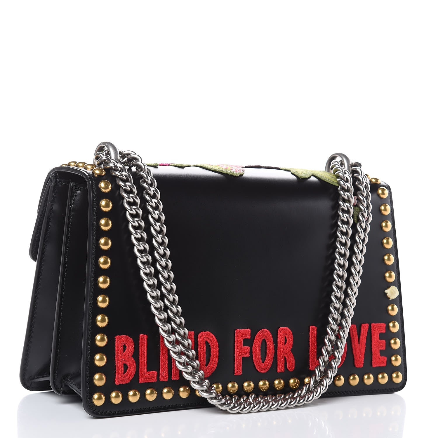 Gucci Calfskin Floral Embroidered Studded Small Dionysus Shoulder Bag Black 3 of 11