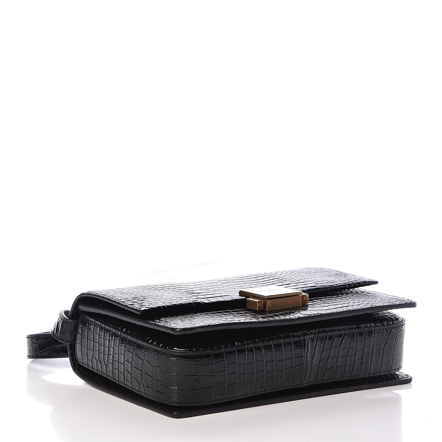 Saint Laurent Calfskin Crocodile Embossed Medium Bellechasse Satchel Black 4 of 11