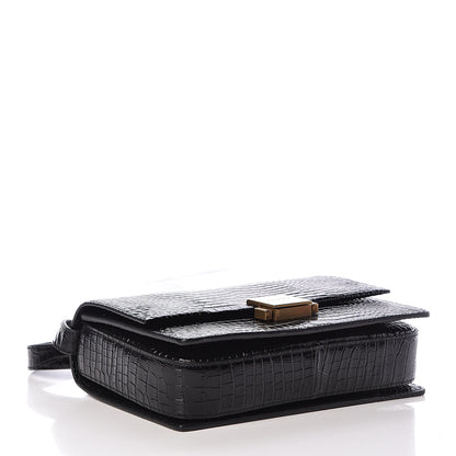 Saint Laurent Calfskin Crocodile Embossed Medium Bellechasse Satchel Black 4 of 11