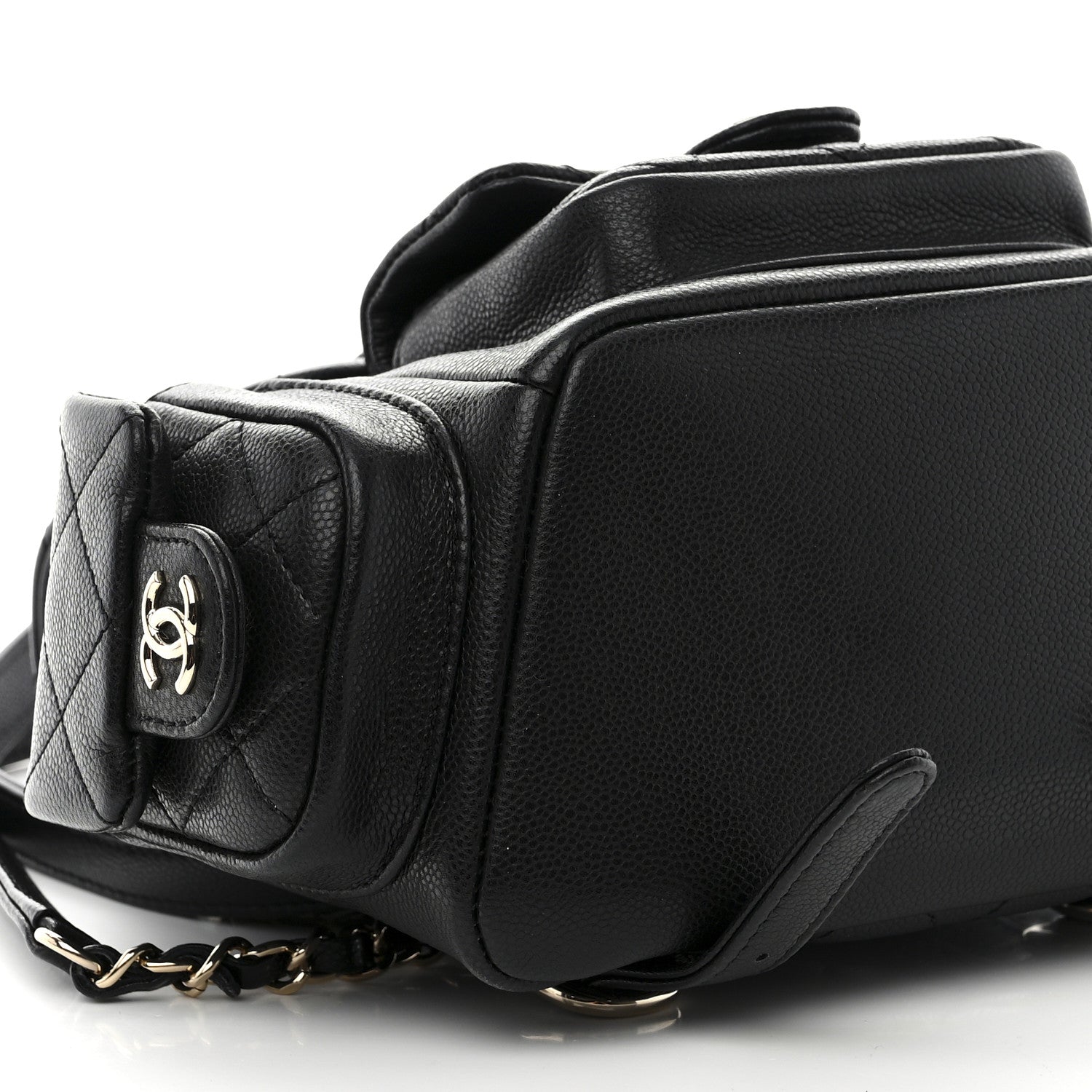 Chanel Shiny Caviar Quilted Small Pockets Drawstring Backpack Black 9 of 10