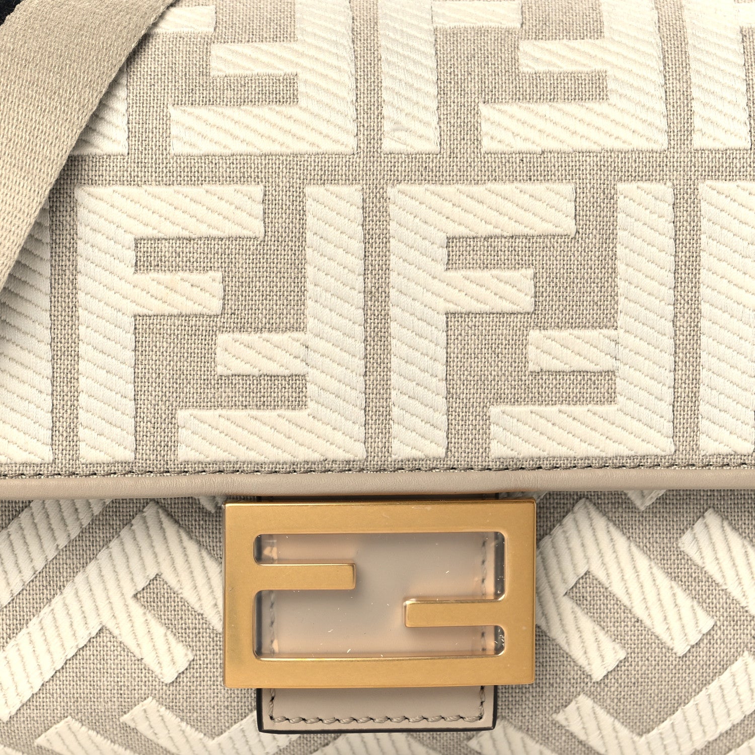 Fendi Canvas Vitello King FF Embroidered Baguette Grezzo White Nuvola 8 of 10