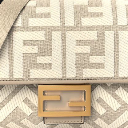 Fendi Canvas Vitello King FF Embroidered Baguette Grezzo White Nuvola 8 of 10