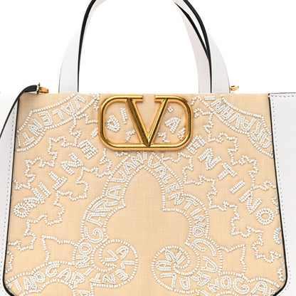 Valentino Garavani Canvas Calfskin Embellished Small Vlogo Signature Tote White Natural 7 of 9