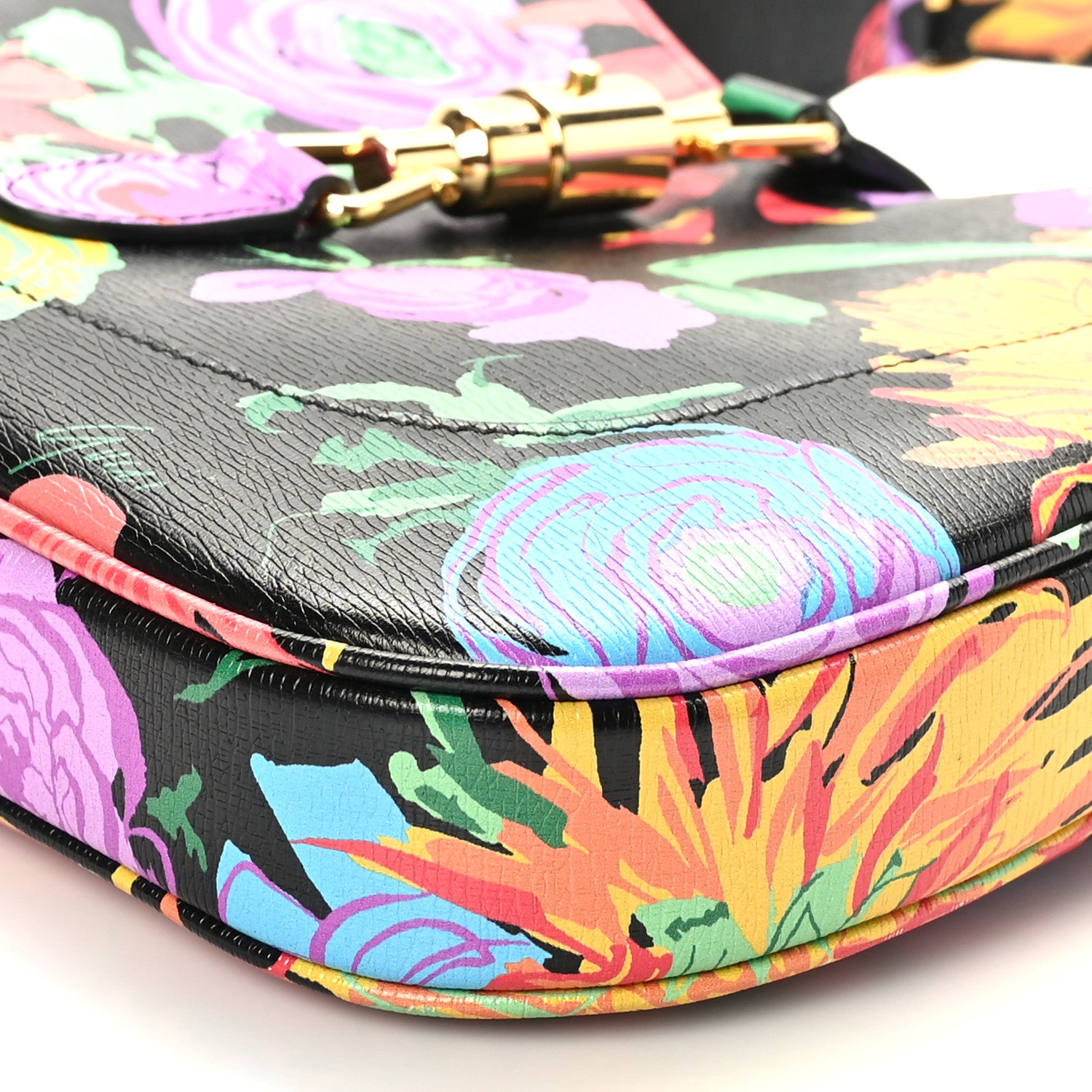 Gucci X KEN SCOTT New Shangai Calfskin Jenny Floral Print Small Jackie 1961 Hobo Black Pink 9 of 9