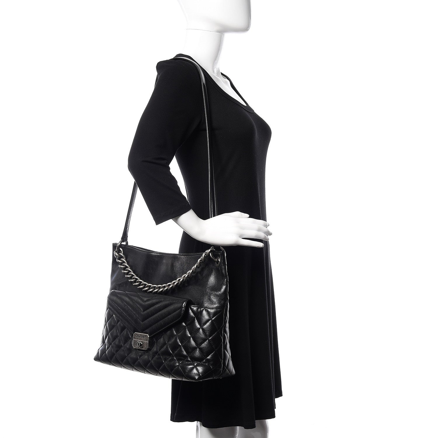 Chanel Aged Calfskin Quilted Mad About Quilting Hobo Black 2 of 10