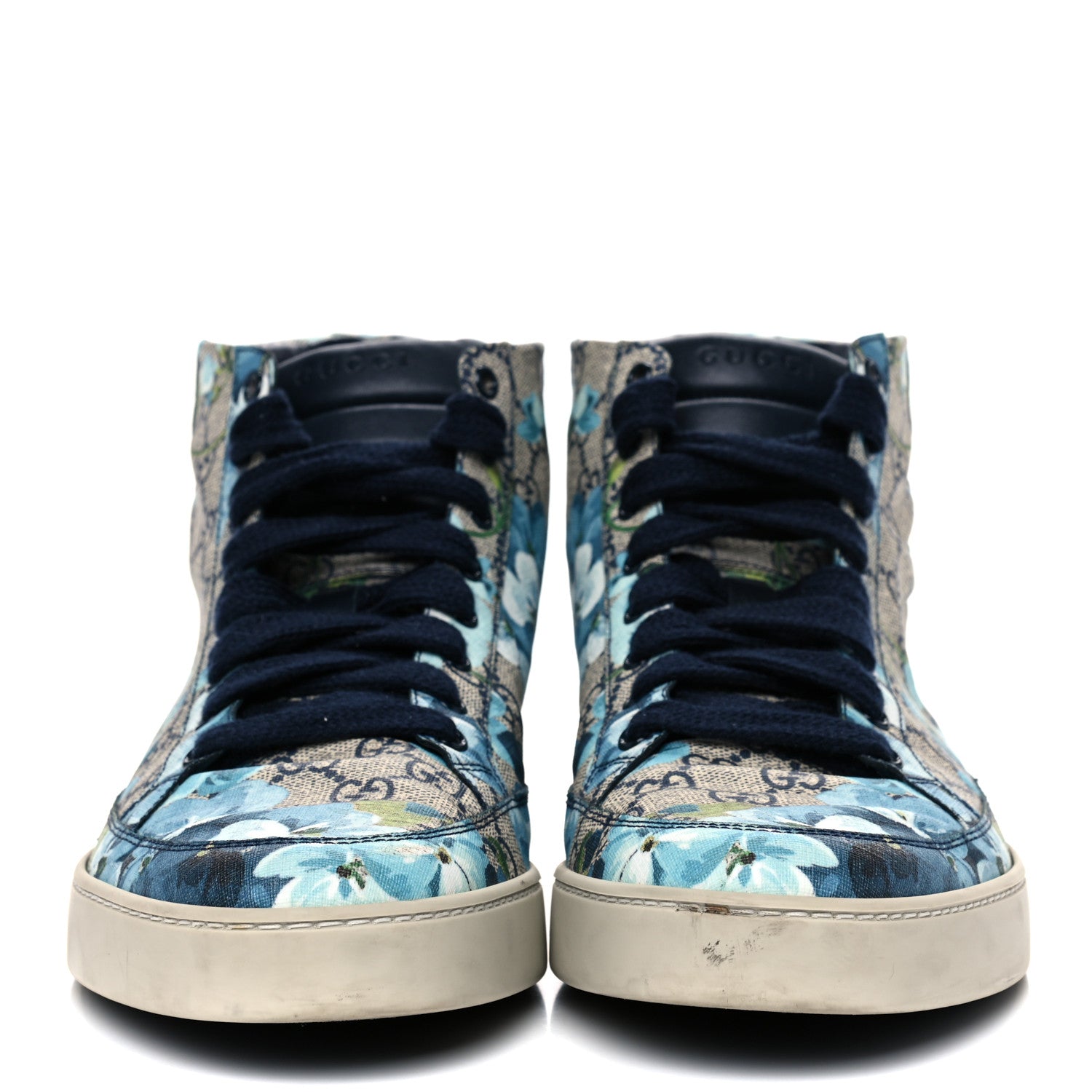 Gucci GG Supreme Monogram Blooms Mens High Top Sneakers 12 Beige Blue 2 of 14