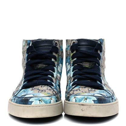 Gucci GG Supreme Monogram Blooms Mens High Top Sneakers 12 Beige Blue 2 of 14