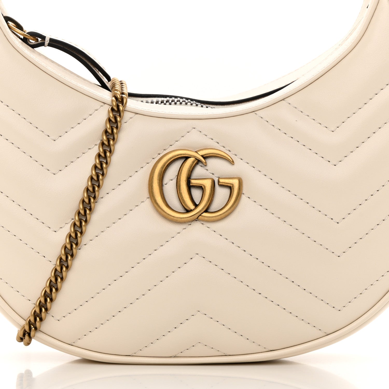 Gucci Calfskin Matelasse Chevron Mini GG Marmont Half Moon Hobo Mystic White 8 of 15