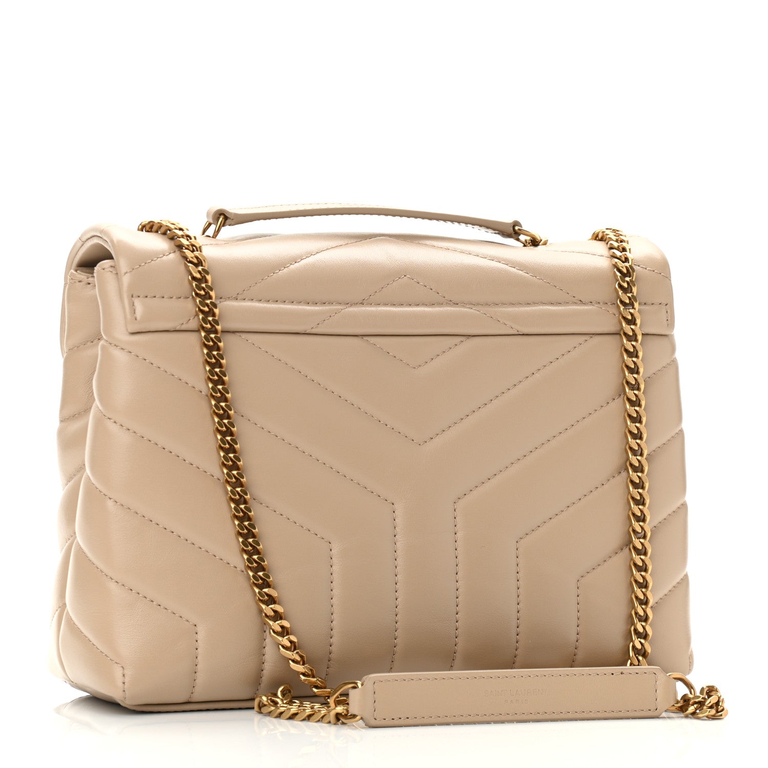 Saint Laurent Calfskin Y Quilted Monogram Small Loulou Chain Satchel Dark Beige 2 of 9
