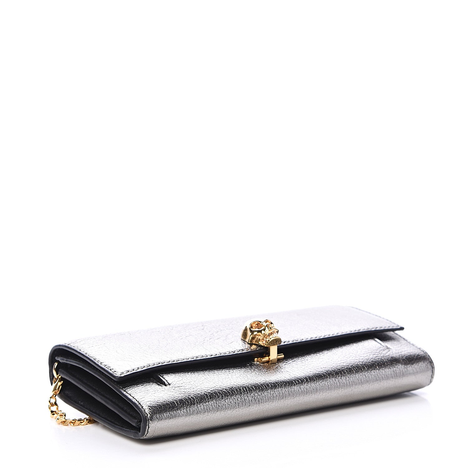 Alexander McQueen Metallic Calfskin Skull Wallet on Chain Silver 3 of 8