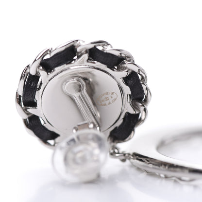 Chanel Crystal Lambskin Chain CC Hoop Clip On Earrings Black Silver 4 of 5